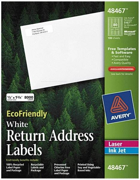 AVERY - 1-3/4" Long, White Paper Return Address Label - For Laser/Inkjet Printers - Exact Tool & Supply