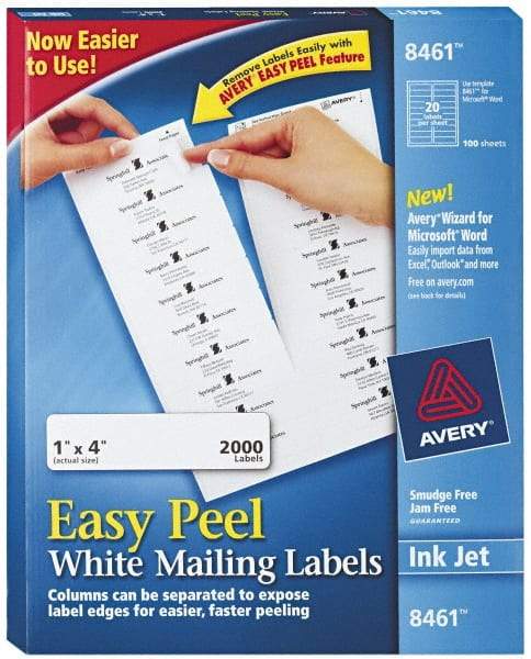 AVERY - 1" Wide x 4" Long, White Paper Shipping Label - For Inkjet Printers - Exact Tool & Supply