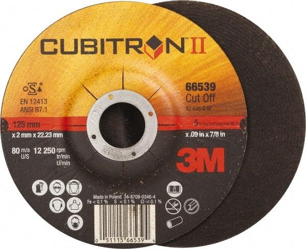 3M - 36 Grit, 5" Wheel Diam, 7/8" Arbor Hole, Type 27 Depressed Center Wheel - Ceramic, Resinoid Bond, S Hardness, 12,250 Max RPM - Exact Tool & Supply