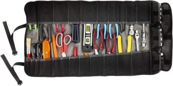 Ergodyne - 25 Pocket Gray Ballistic Polyester Tool Roll - 14-3/4" Wide x 27" Deep x 1" High - Exact Tool & Supply