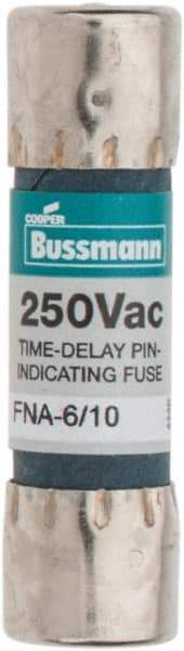 Cooper Bussmann - 250 VAC, 0.6 Amp, Time Delay Pin Indicator Fuse - Fuse Holder Mount, 1-1/2" OAL, 10 at 125 V kA Rating, 13/32" Diam - Exact Tool & Supply