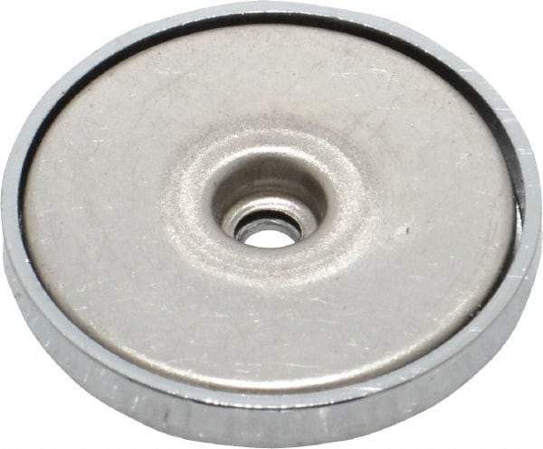 Mag-Mate - 1.24" Diam, 3/16" Cup Height, 3/16" Overall Height, 35 Lb Average Pull Force, 35 Lb Max Pull Force, Neodymium Rare Earth Cup Magnet - Through Hole Style, 1/8" Cup ID, 1/4" Magnet ID, Galvanized - Exact Tool & Supply