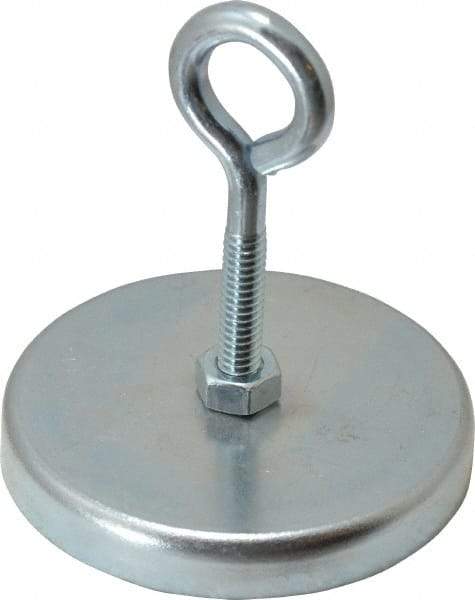 Mag-Mate - 2.63" Diam, 3/8" Cup Height, 2-1/4" Overall Height, 100 Lb Average Pull Force, 100 Lb Max Pull Force, Neodymium Rare Earth Cup Magnet - Loop Style, 1/2" Loop ID, Galvanized - Exact Tool & Supply