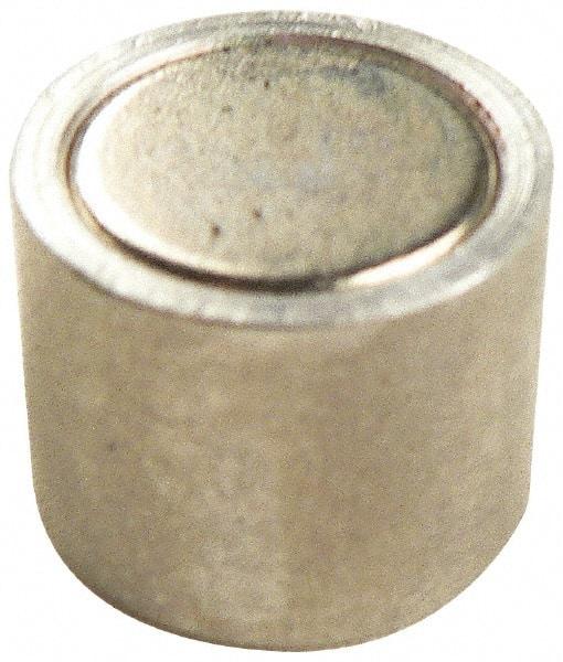 Mag-Mate - 6-32 Thread, 1/4" Diam, 1/2" High, 0.13 Lb Average Pull Force, Neodymium Rare Earth Pot Magnet - 1/4" Tapped Hole Depth, Nickel Plated, Aluminum Insulated - Exact Tool & Supply