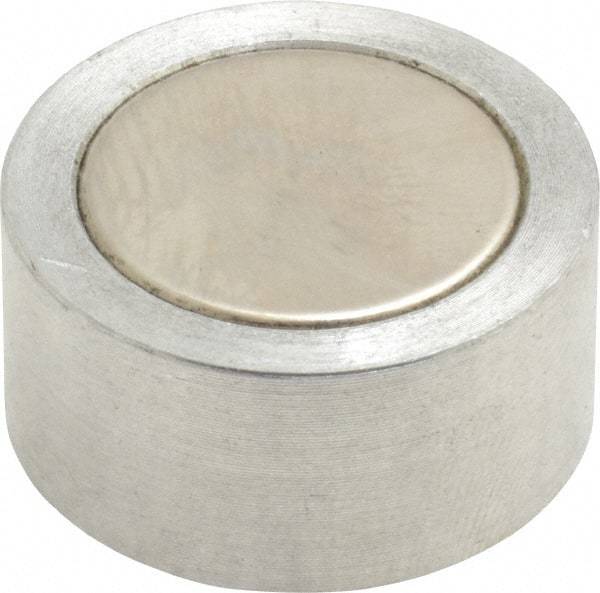 Mag-Mate - 1/4-20 Thread, 1" Diam, 1/2" High, 3.75 Lb Average Pull Force, Neodymium Rare Earth Pot Magnet - 1/4" Tapped Hole Depth, Nickel Plated, Aluminum Insulated - Exact Tool & Supply