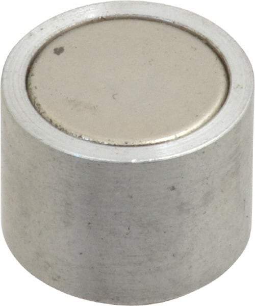 Mag-Mate - 10-24 Thread, 5/8" Diam, 1/2" High, 2.18 Lb Average Pull Force, Neodymium Rare Earth Pot Magnet - 1/4" Tapped Hole Depth, Nickel Plated, Aluminum Insulated - Exact Tool & Supply