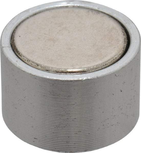 Mag-Mate - 10-24 Thread, 3/4" Diam, 1/2" High, 3 Lb Average Pull Force, Neodymium Rare Earth Pot Magnet - 1/4" Tapped Hole Depth, Nickel Plated, Aluminum Insulated - Exact Tool & Supply