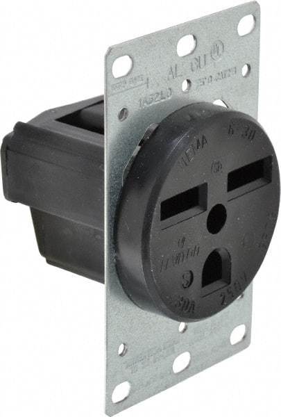 Leviton - 250 VAC, 30 Amp, 6-30P NEMA Configuration, Black, Industrial Grade, Self Grounding Single Receptacle - 1 Phase, 2 Poles, 3 Wire, Flush Mount, Tamper Resistant - Exact Tool & Supply