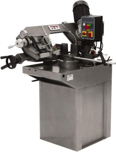 Jet - 7 x 7" Max Capacity, Manual Step Pulley Horizontal Bandsaw - 137 to 275 SFPM Blade Speed, 230 Volts, 45°, 3 Phase - Exact Tool & Supply