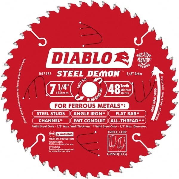 Freud - 7-1/4" Diam, 5/8" Arbor Hole Diam, 48 Tooth Wet & Dry Cut Saw Blade - Exact Tool & Supply