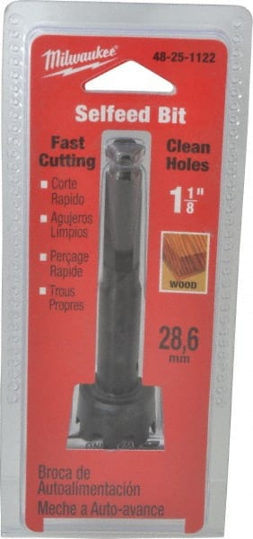 Milwaukee Tool - 1-1/8", 7/16" Hex Shank, Bright Finish, Cobalt Self Feed Drill Bit - Exact Tool & Supply
