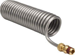 Parker - 0.17 ID, 1/4 x 1/4 Thread, 4-1/2' Long, Gray SAE J844 Type A Nylon Coiled & Self Storing Hose - 150 Max psi, Parker NTA Brass Fittings - Exact Tool & Supply