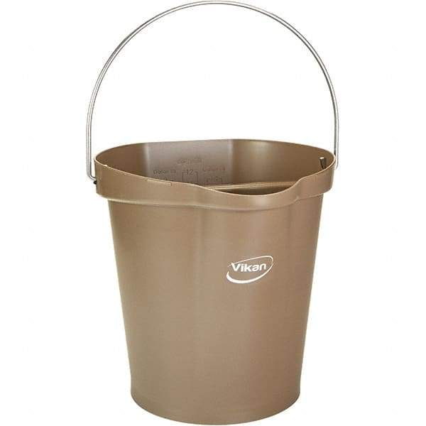 Vikan - 3 Gal, 12-1/2" High, Polypropylene Round Brown Single Pail with Pour Spout - Handle Included, 12.81" Top Diam - Exact Tool & Supply