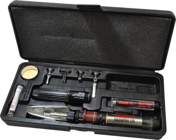 Solder-It - 9 Piece Soldering Iron Kit - Includes Blow Torch Tip, 1.6mm Conical, 2.4mm Chisel, Hot Knife, Heat Blower, Spare Orifice, Heat Reflector, Manual, Vented Safety Cap - Exact Tool & Supply