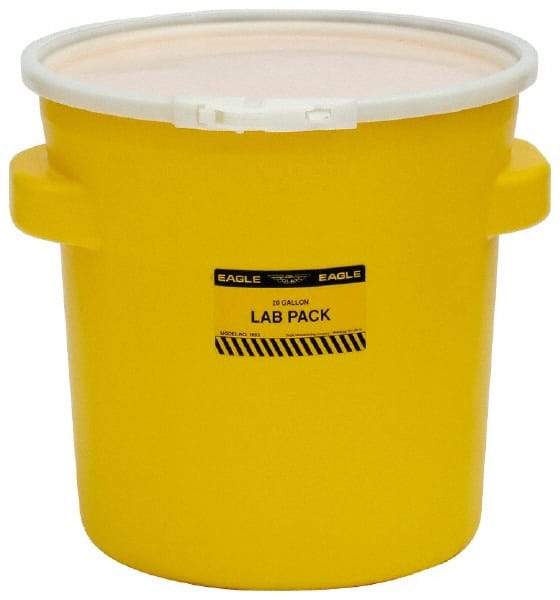 Eagle - 20 Gallon Capacity, Plastic Lever Lock, Yellow Lab Pack - 5 Gallon Container, Polyethylene, 88 Lb. Capacity, UN 1H2/X40/S Listing - Exact Tool & Supply