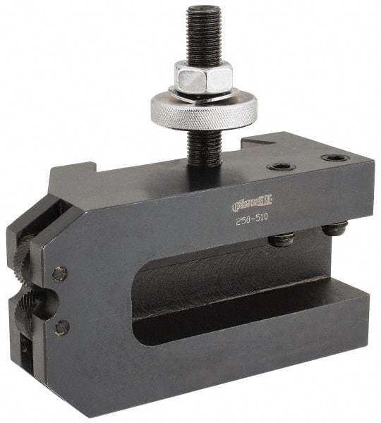 Phase II - Series DA, #10 Knurling, Turning & Facing Tool Post Holder - 17 to 48" Lathe Swing, 4-1/2" OAH, 1-1/4" Max Tool Cutting Size, 1-7/8" Centerline Height - Exact Tool & Supply