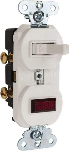 Pass & Seymour - 1 Pole, 120/125 VAC, 15 Amp, Flush Mounted, Ungrounded, Tamper Resistant Combination Switch with Pilot Light - NonNEMA Configuration, 1 Switch, Side Wiring, UL Listed 20 498 Standard - Exact Tool & Supply