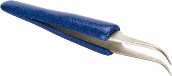 Aven - 4-1/2" OAL 7-SA Ergonomic Cushion Grip Tweezers - Curved, Super-Fine, Pointed Tips - Exact Tool & Supply