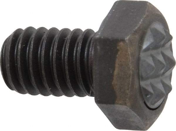 Fairlane - Serrated Tooth, 5/16-18, 1/2" Shank Length, 1/2" Thread Length, Black Oxide Finish, Hex Head, Adjustable Positioning Gripper - 3/8" Pad Diam, 1/2" Hex, 1/4" Head Height, Fine Tooth Grade - Exact Tool & Supply