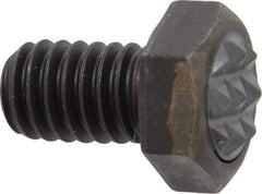 Fairlane - Serrated Tooth, 5/16-18, 1/2" Shank Length, 1/2" Thread Length, Black Oxide Finish, Hex Head, Adjustable Positioning Gripper - 3/8" Pad Diam, 1/2" Hex, 1/4" Head Height, Fine Tooth Grade - Exact Tool & Supply