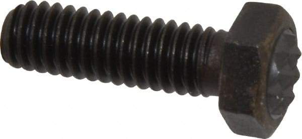 Fairlane - Serrated Tooth, 5/16-18, 1" Shank Length, 1" Thread Length, Black Oxide Finish, Hex Head, Adjustable Positioning Gripper - 3/8" Pad Diam, 1/2" Hex, 1/4" Head Height, Fine Tooth Grade - Exact Tool & Supply