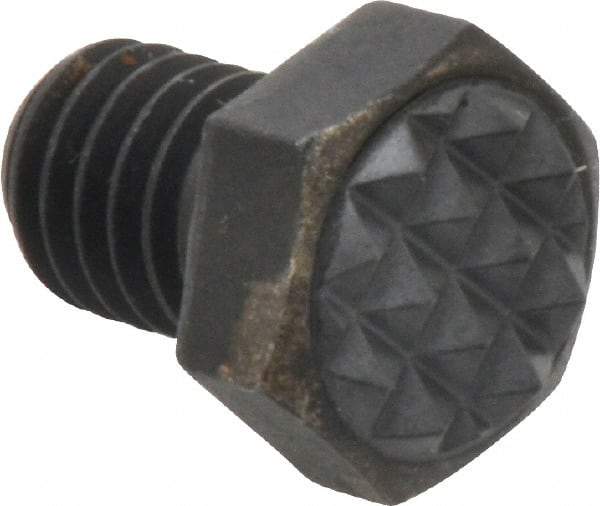 Fairlane - Serrated Tooth, 3/8-16, 1/2" Shank Length, 1/2" Thread Length, Black Oxide Finish, Hex Head, Adjustable Positioning Gripper - 1/2" Pad Diam, 9/16" Hex, 9/32" Head Height, Fine Tooth Grade - Exact Tool & Supply