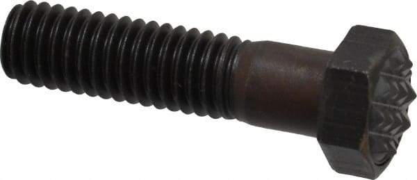 Fairlane - Serrated Tooth, 3/8-16, 1-1/2" Shank Length, 1-1/8" Thread Length, Black Oxide Finish, Hex Head, Adjustable Positioning Gripper - 1/2" Pad Diam, 9/16" Hex, 9/32" Head Height, Fine Tooth Grade - Exact Tool & Supply