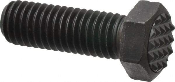 Fairlane - Serrated Tooth, 1/2-13, 1-1/2" Shank Length, 1-1/2" Thread Length, Black Oxide Finish, Hex Head, Adjustable Positioning Gripper - 5/8" Pad Diam, 3/4" Hex, 23/64" Head Height, Fine Tooth Grade - Exact Tool & Supply
