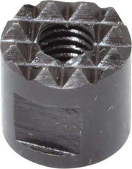 Fairlane - 10-32 Thread, 3/8" Diam, 3/8" High, Threaded, Extra Fine Tooth Grade Diamond Serration Tooth Pattern, High Speed Steel, Round Positioning Gripper - 3/16" Flat Width, Black Oxide Coated - Exact Tool & Supply