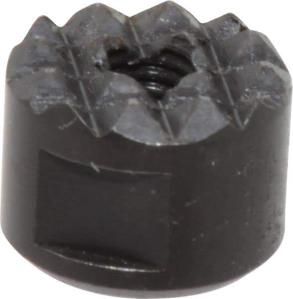 Fairlane - 10-32 Thread, 1/2" Diam, 3/8" High, Threaded, Fine Tooth Grade Diamond Serration Tooth Pattern, High Speed Steel, Round Positioning Gripper - 3/16" Flat Width, Black Oxide Coated - Exact Tool & Supply