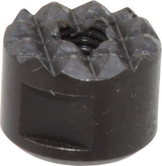 Fairlane - 10-32 Thread, 1/2" Diam, 3/8" High, Threaded, Fine Tooth Grade Diamond Serration Tooth Pattern, High Speed Steel, Round Positioning Gripper - 3/16" Flat Width, Black Oxide Coated - Exact Tool & Supply