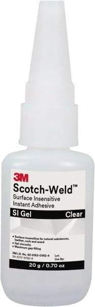3M - 0.71 oz Tube Clear Instant Adhesive - Series Part Number SI Gel, 30 to 60 sec Working Time, 24 hr Full Cure Time - Exact Tool & Supply