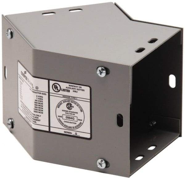 Cooper B-Line - 4 Inch Wide x 4 Inch High, Raceway Elbow End - 45°, Gray, For Use with Lay In Wireways, Type 1 Screw Cover Wireway - Exact Tool & Supply
