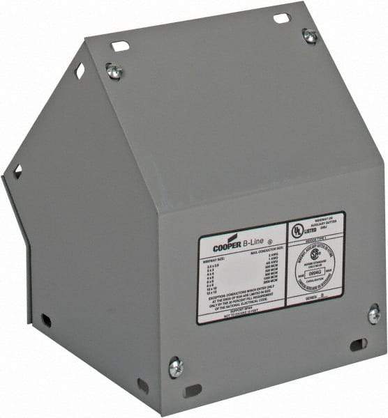 Cooper B-Line - 6 Inch Wide x 6 Inch High, Raceway Elbow End - 45°, Gray, For Use with Lay In Wireways, Type 1 Screw Cover Wireway - Exact Tool & Supply