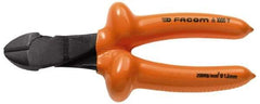 Facom - 7-9/32" OAL, 1.8mm Capacity, 25/32" Jaw Length x 7/16" Jaw Width, Insulated Diagonal Cutter Pliers - Standard Head, Cushion Grip Handles - Exact Tool & Supply