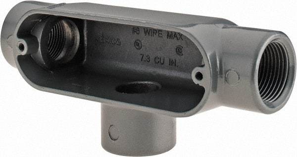 Thomas & Betts - T Body, 3/4" Trade, IMC, Rigid Aluminum Conduit Body - Oval, 5-1/8" OAL, 7.3 cc Capacity, Gray - Exact Tool & Supply