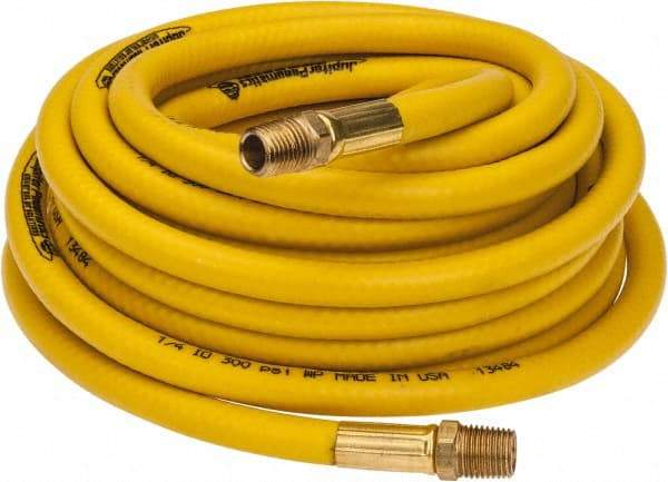 PRO-SOURCE - 1/4" ID x 15/32" OD 25' Long Multipurpose Air Hose - MNPT x MNPT Ends, 300 Working psi, 23 to 150°F, 1/4" Fitting, Yellow - Exact Tool & Supply
