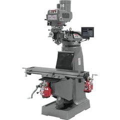 Jet - 9" Table Width x 49" Table Length, Variable Speed Pulley Control, 3 Phase Knee Milling Machine - R8 Spindle Taper, 3 hp - Exact Tool & Supply