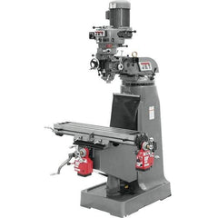 Jet - 9" Table Width x 42" Table Length, Step Pulley Control, 3 Phase Knee Milling Machine - R8 Spindle Taper, 2 hp - Exact Tool & Supply