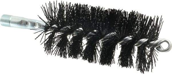 Schaefer Brush - 5" Brush Length, 2-1/4" Diam, Nylon Single Stem, Single Spiral Tube Brush - 7-1/4" Long, Nylon, 1/4" NPSM Male Connection - Exact Tool & Supply