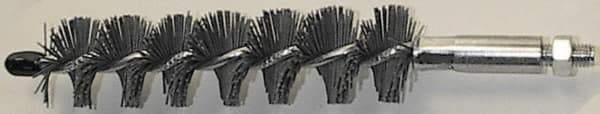 Schaefer Brush - 3" Brush Length, 1/2" Diam, Single Stem, Single Spiral Tube Brush - 4-3/4" Long, Silicone Carbide Impregnated Nylon, 8-32 Male Connection - Exact Tool & Supply