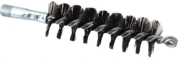 Schaefer Brush - 4-1/2" Brush Length, 1-1/2" Diam, Double Stem, Single Spiral Flue Brush - 7-1/2" Long, Tempered Steel Wire, 1/4" NPSM Male Connection - Exact Tool & Supply
