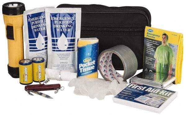 PRO-SAFE - Emergency Preparedness Kits Type: Emergency Response/Preparedness Kit Contents: 33 Piece First Aid Kit; Duct Tape; Drinking Water Packet; Dust Mask; Emergency Poncho; Flashlight; Gloves; Swiss Army Knife; Tissues - Exact Tool & Supply