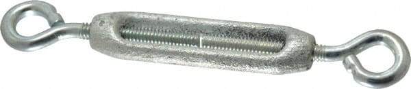 Made in USA - 74 Lb Load Limit, 1/4" Thread Diam, 2-1/4" Take Up, Malleable Iron Eye & Eye Turnbuckle - 2-5/16" Body Length, 11/64" Neck Length, 5-1/2" Closed Length - Exact Tool & Supply