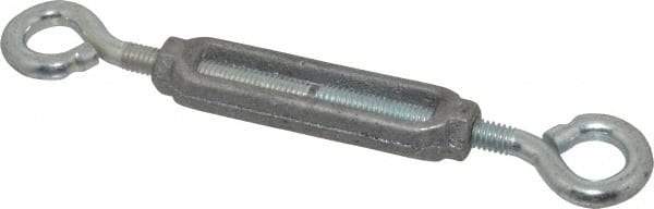 Made in USA - 96 Lb Load Limit, 5/16" Thread Diam, 2-9/16" Take Up, Malleable Iron Eye & Eye Turnbuckle - 3-7/16" Body Length, 7/32" Neck Length, 6-3/4" Closed Length - Exact Tool & Supply