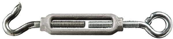 Made in USA - 68 (Hook) & 74 (Eye) Lb Load Limit, 1/4" Thread Diam, 2-1/4" Take Up, Malleable Iron Hook & Eye Turnbuckle - 2-5/16" Body Length, 11/64" Neck Length, 5-1/2" Closed Length - Exact Tool & Supply