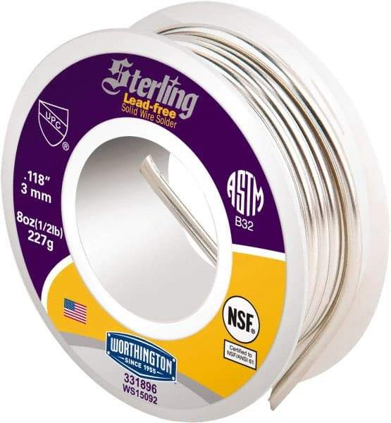 Worthington - 0.1180 Inch Diameter, Tin and Copper with Selenium, Sterling Lead Free Solder - 1/2 Lb. - Exact Tool & Supply