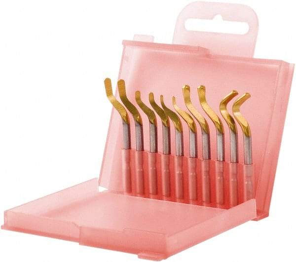 Shaviv - 10 Piece Hand Deburring Tool Set - E100P, E110P, E111P, E200P, E300P Blades, For Straight Edge, Hole Edge - Exact Tool & Supply