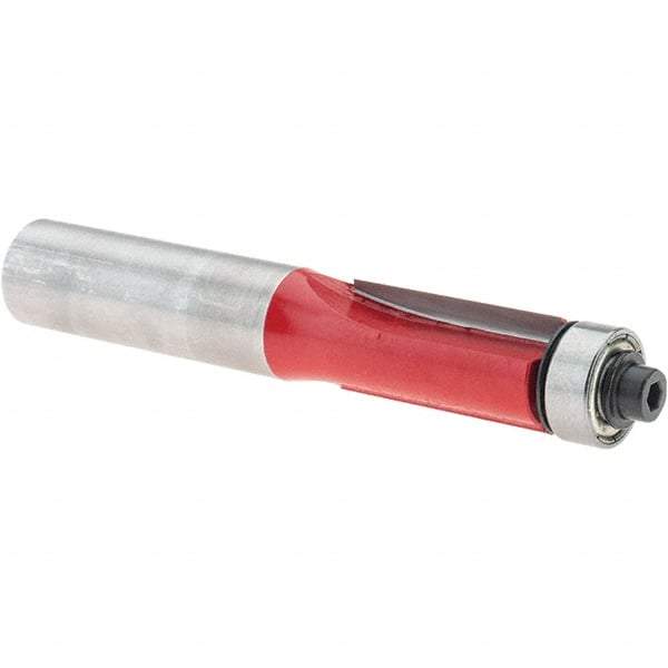 Freud - 1/2" Cut Diam, 1" Length of Cut, 9 Flute Flush Trim Edge Profile Router Bit - Carbide-Tipped, 1/2" Shank Diam, 3-1/4" OAL, Proprietary Coating - Exact Tool & Supply