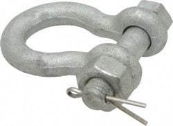 Made in USA - 3/8" Nominal Chain Size, 1 Ton Carbon Steel Bolt Anchor Shackle - 3/8" Diam, 7/16" Pin Diam, 1-7/16" High Inside Jaw, 1-1/8" Inside Width, 1-1/4" Max Body Thickness - Exact Tool & Supply
